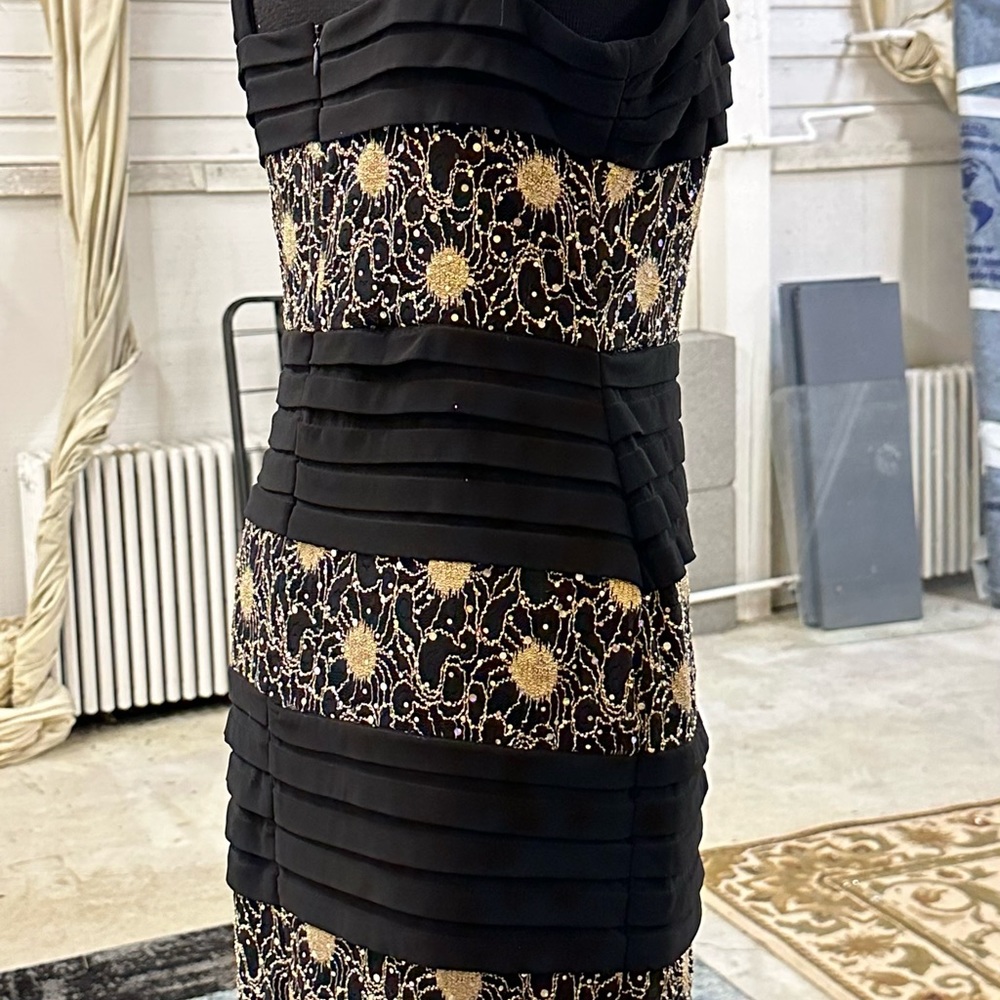 R &M Richards pleated and embellished cocktail dress S
